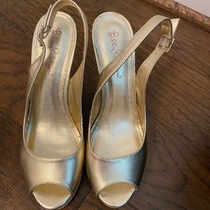Lilly Pulitzer Kristen Sling Back gold sandal 9